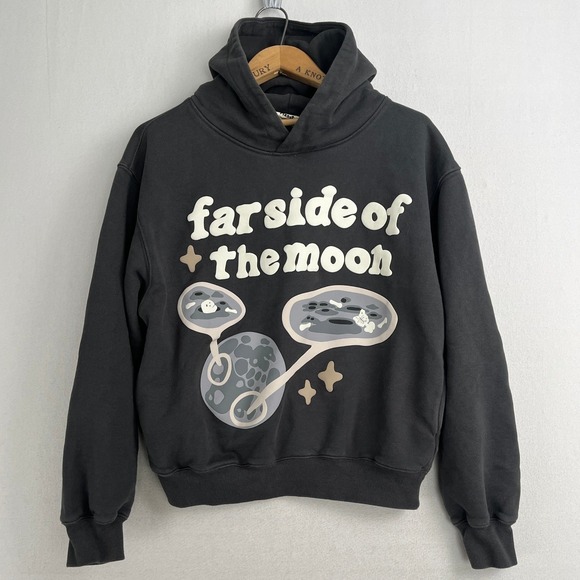 Broken Planet Market Tops - Broken Planet Far Side Of The Moon Hoodie Size M Carbon Grey Puff Print Medium